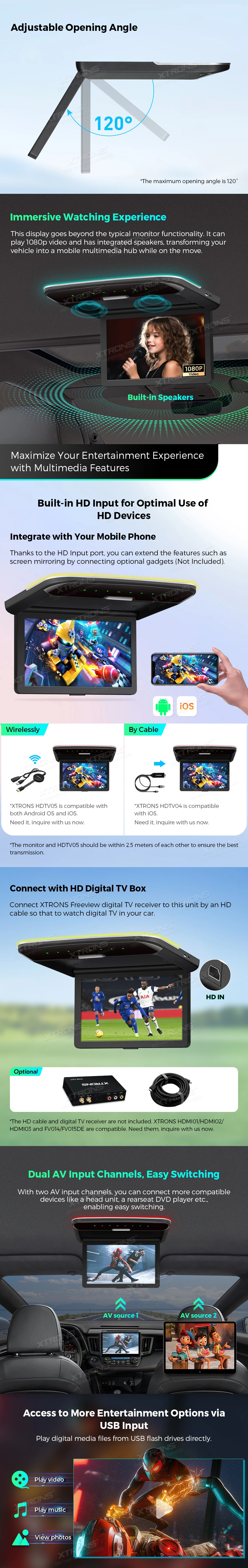 10.2 inch HD Flip Down Roof Screen with HDMI Input, USB and Dual AV Inputs | CM103HD: XTRONS specification poster 2 of 3
