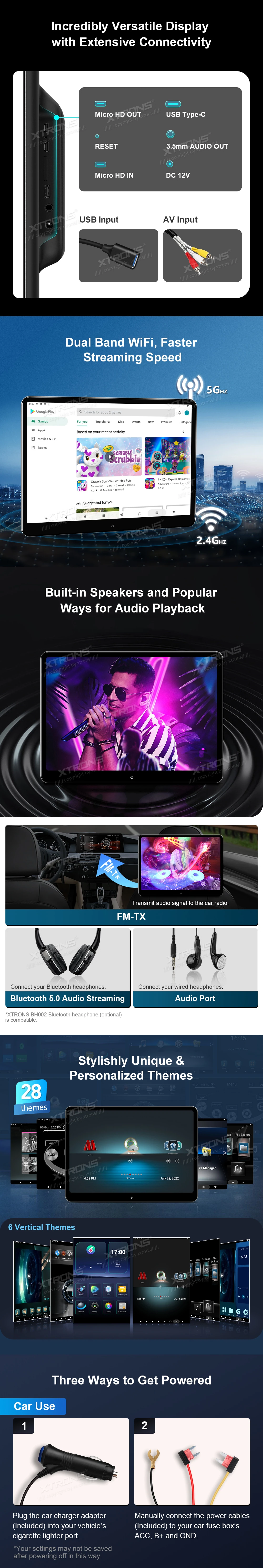 14 inch Android Headrest Screen with QHD IPS Display, HD Input and Output and Screen Mirroring | HM141ABS: XTRONS specification poster 4 of 5