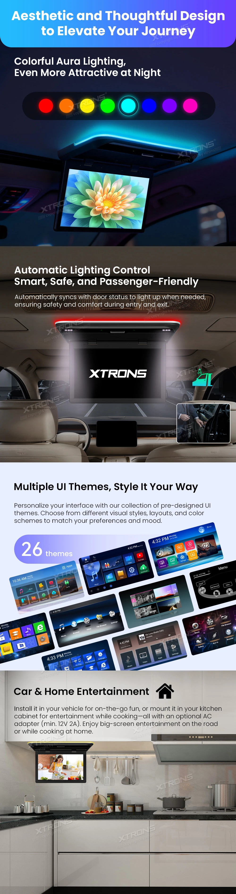 15.6 inch Android Flip Down Roof Screen with IPS Display, 4K Video Decoding and Screen Mirroring | CM157AF: XTRONS specification poster 5 of 6