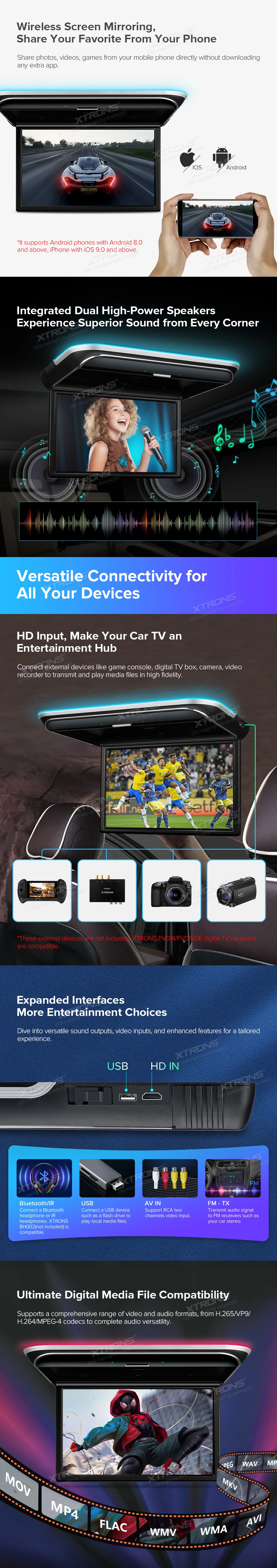 17.3 inch Android Flip Down Roof Screen with FHD IPS Display, HDMI Input and Screen Mirroring | CM179AS: XTRONS specification poster 2 of 3