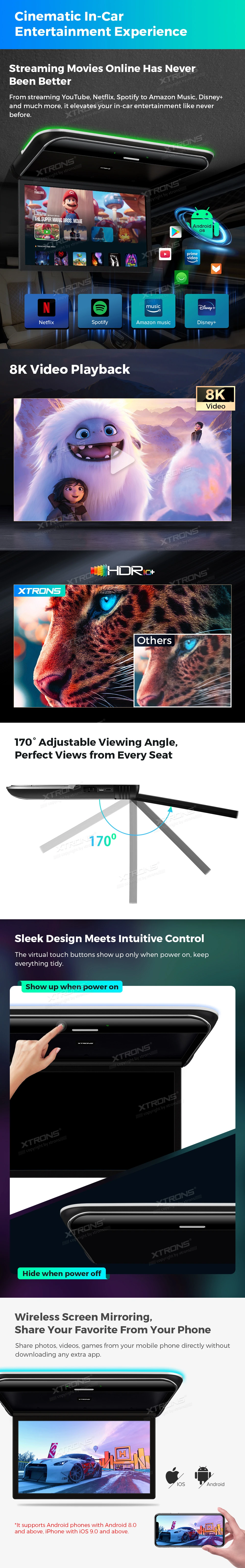 19.5 inch Android Roof Mounted Screen with HDMI Input, Screen Mirroring and Wi-Fi | CM195AS: XTRONS specification poster 2 of 5