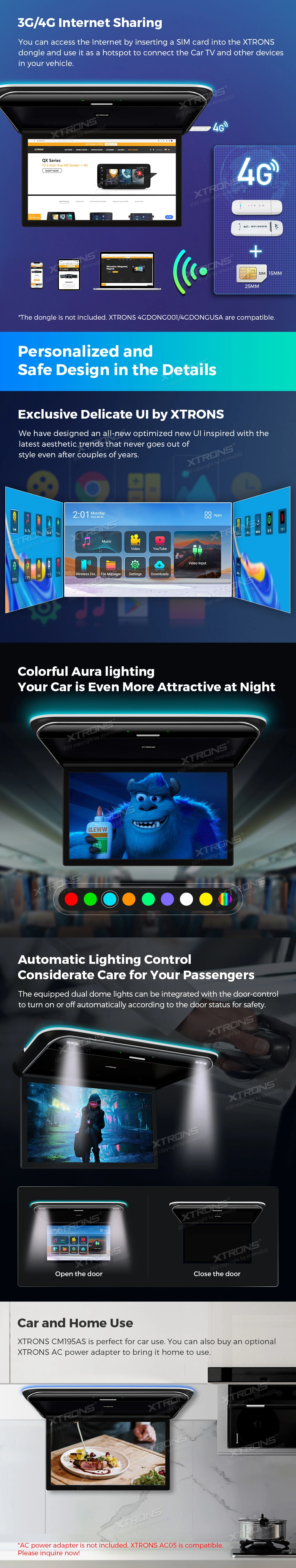 19.5 inch Android Roof Mounted Screen with HDMI Input, Screen Mirroring and Wi-Fi | CM195AS: XTRONS specification poster 4 of 5