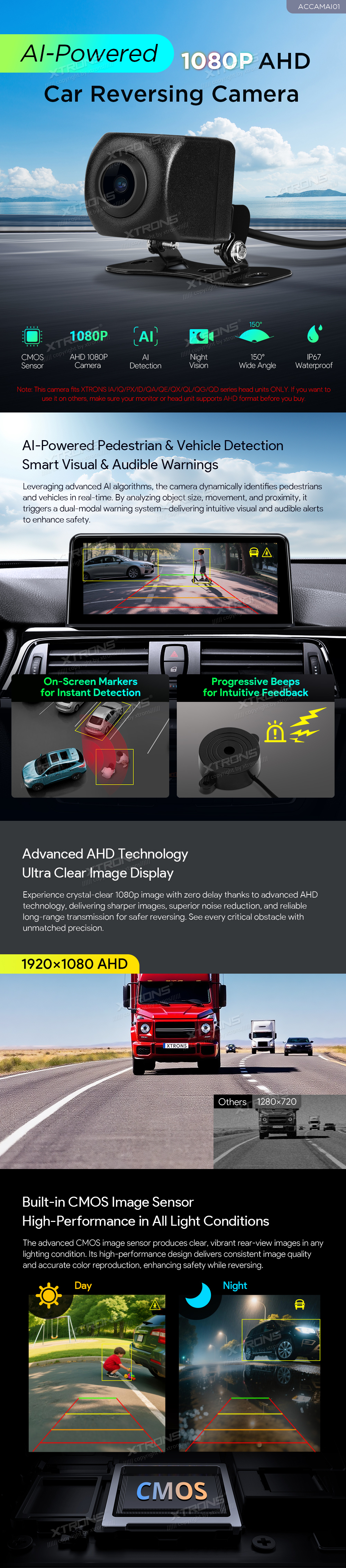 Universal AI-Powered 1080P AHD Reversing Camera with Buzzer | ACCAMAI01: XTRONS specification poster 1 of 2