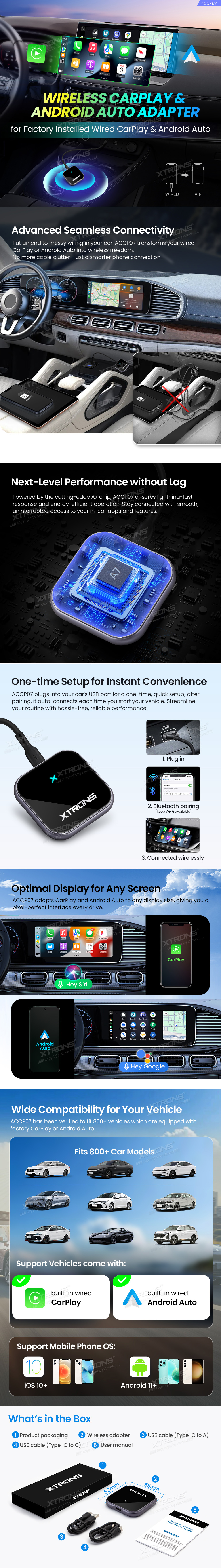 Universal Wireless CarPlay and Android Auto Adapter for Factory Wired CarPlay and Android Auto | ACCP07: XTRONS specification poster 1 of 1