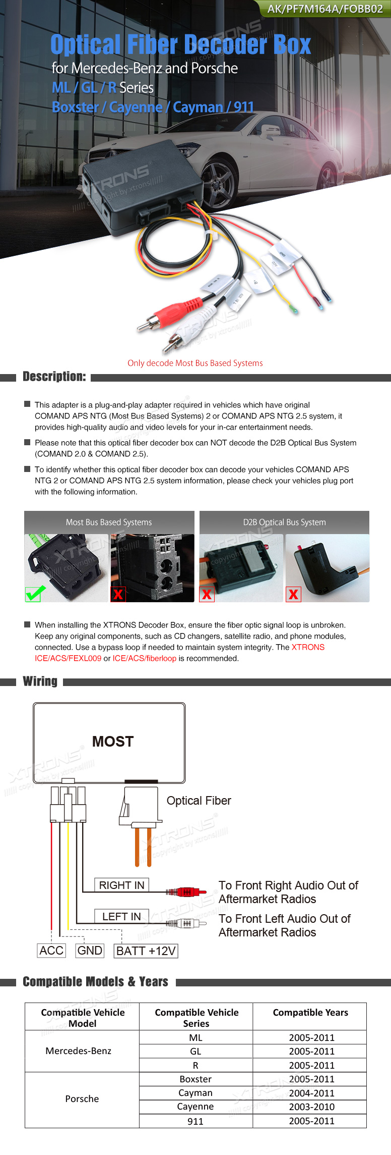 Mercedes-Benz ML, GL and R Series Fibre Optic Decoder Box | AK/PF7M164A/FOBB02: XTRONS specification poster 1 of 1