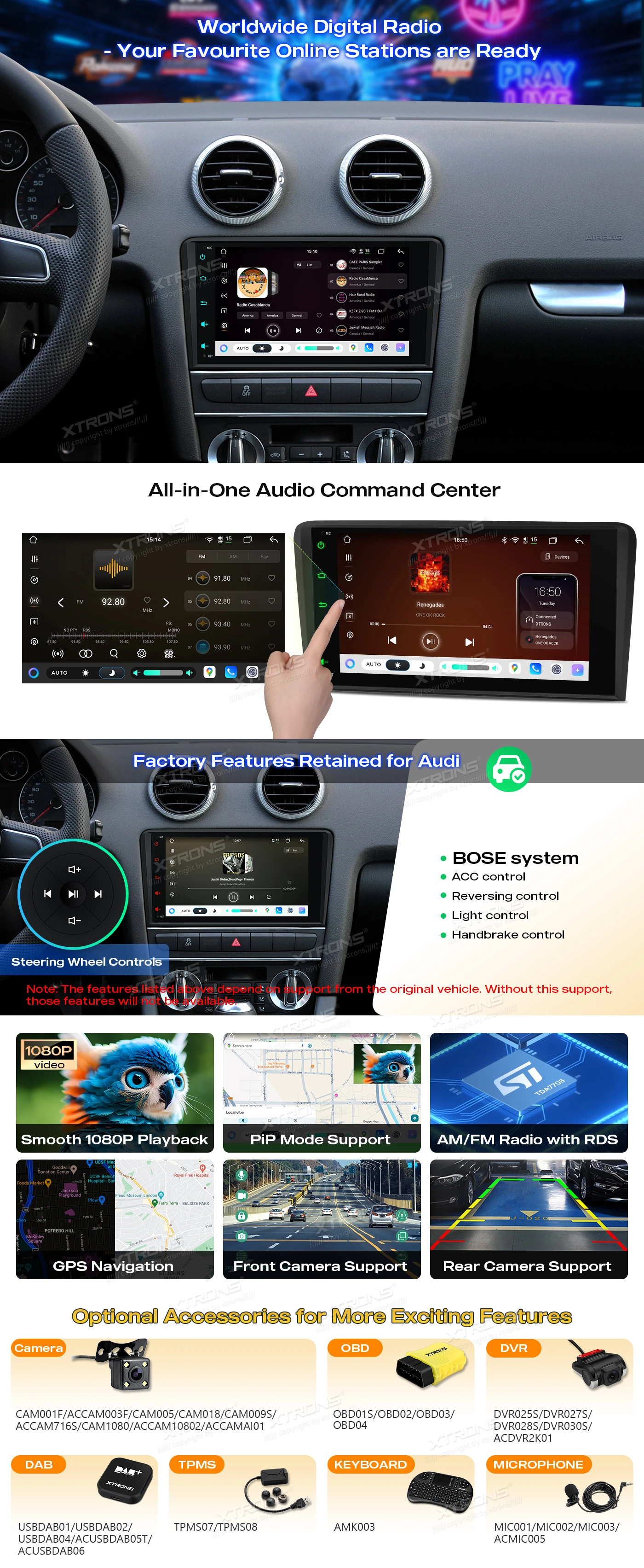 Audi A3 8P 8 inch Android Head Unit with Wireless CarPlay, Android Auto and AKM DSP | IMH84A3AL: XTRONS specification poster 5 of 6