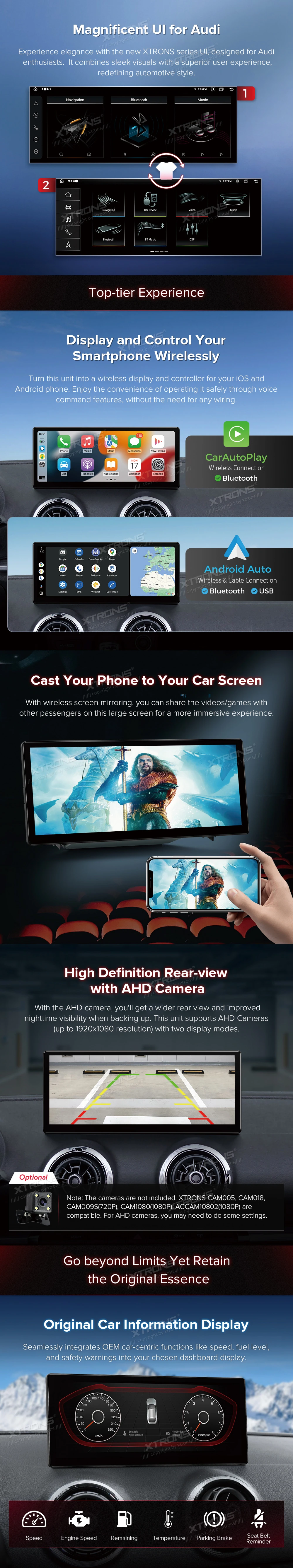 Audi A3 8U MIB 12.3 inch Android Screen with Wireless CarPlay, Android Auto and 4G | QLA23A3: XTRONS specification poster 3 of 6