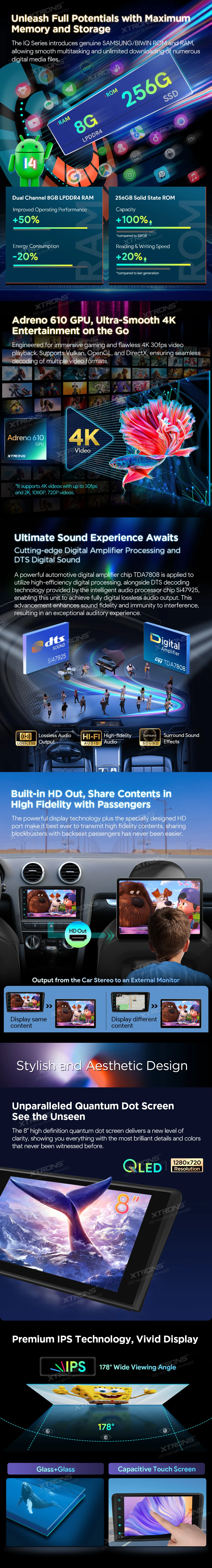 Audi A3 / S3 / RS3 8P 8 inch Android Head Unit with Wireless CarPlay, Android Auto and 4G | IQ84A3AP: XTRONS specification poster 2 of 6