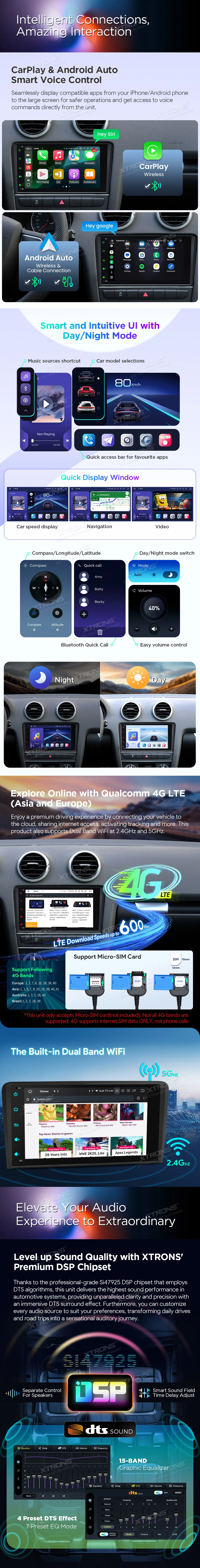 Audi A3 / S3 / RS3 8P 8 inch Android Head Unit with Wireless CarPlay, Android Auto and 4G | IQ84A3AP: XTRONS specification poster 3 of 6