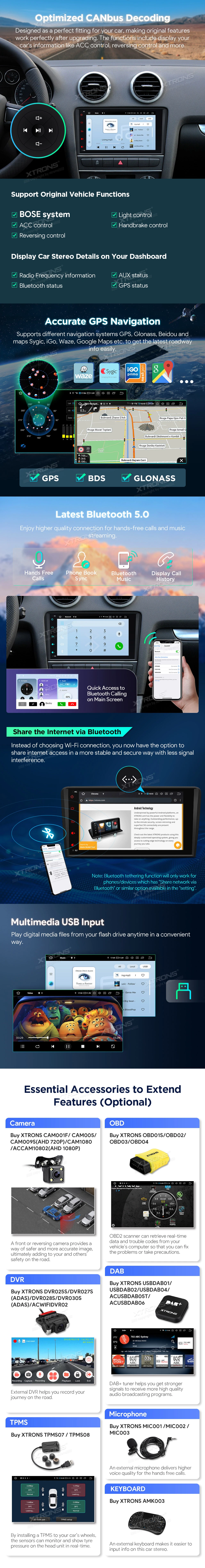 Audi A3 / S3 / RS3 8P 8 inch Android Head Unit with Wireless CarPlay, Android Auto and 4G | IQ84A3AP: XTRONS specification poster 5 of 6