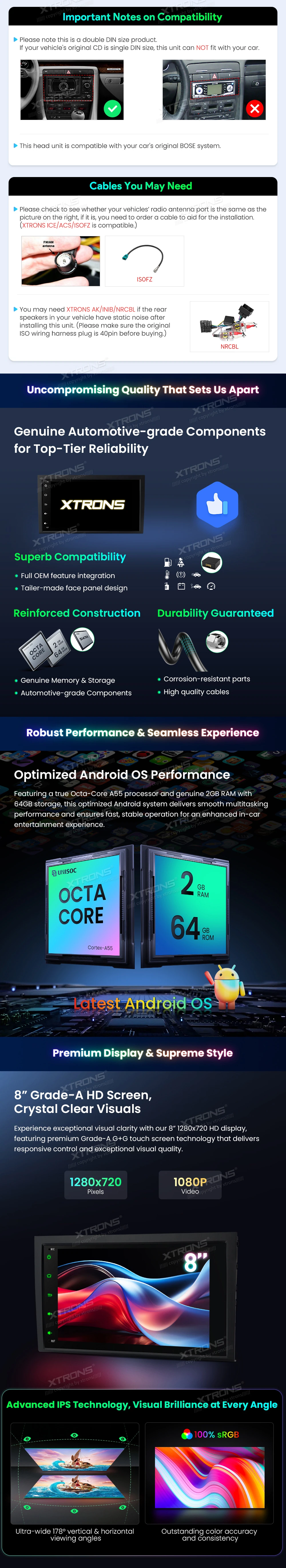 Audi A4 B6/B7 and SEAT Exeo 8 inch Android Head Unit with Wireless CarPlay and Android Auto | IDS80A4AL: XTRONS specification poster 2 of 6