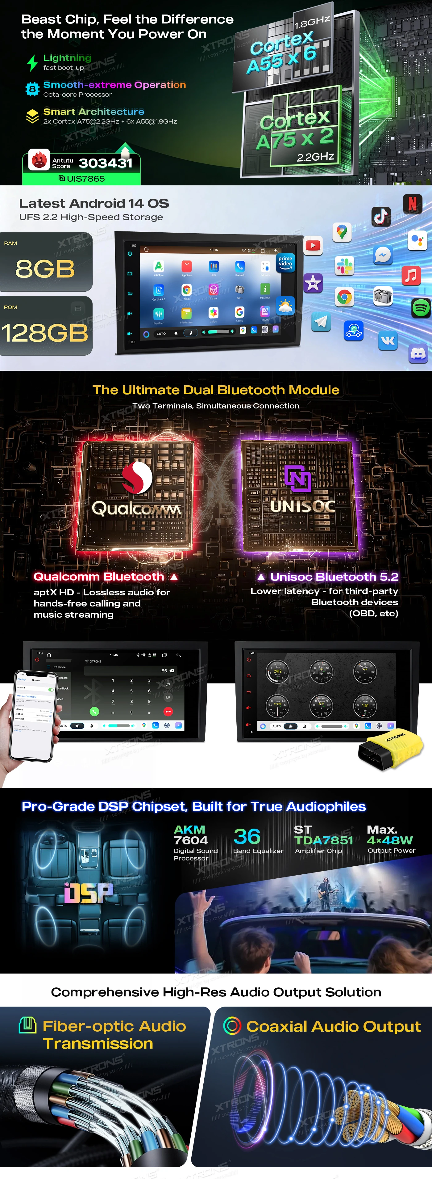 Audi A4 B6 B7 and SEAT Exeo 8 inch Android Head Unit with Wireless CarPlay, Android Auto and 4G | IMH84A4AL: XTRONS specification poster 2 of 5