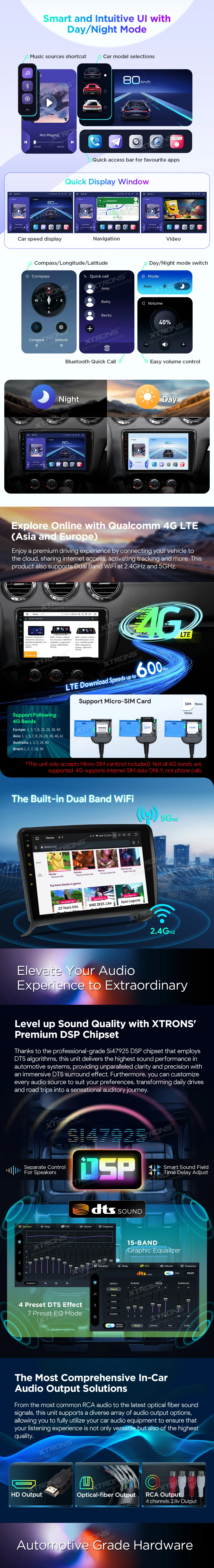 Audi TT MK2 8J 9 inch Android 14 Head Unit with Wireless CarPlay, Android Auto and HDMI Output | IQP94TTAP: XTRONS specification poster 3 of 6