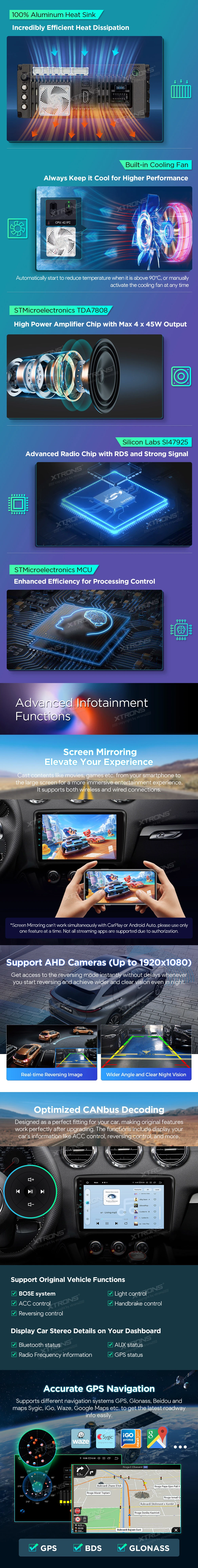 Audi TT MK2 8J 9 inch Android 14 Head Unit with Wireless CarPlay, Android Auto and HDMI Output | IQP94TTAP: XTRONS specification poster 4 of 6