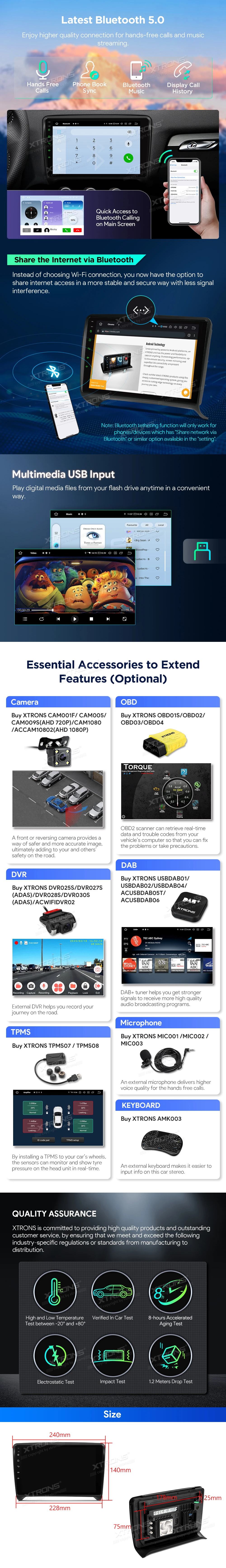 Audi TT MK2 8J 9 inch Android 14 Head Unit with Wireless CarPlay, Android Auto and HDMI Output | IQP94TTAP: XTRONS specification poster 5 of 6