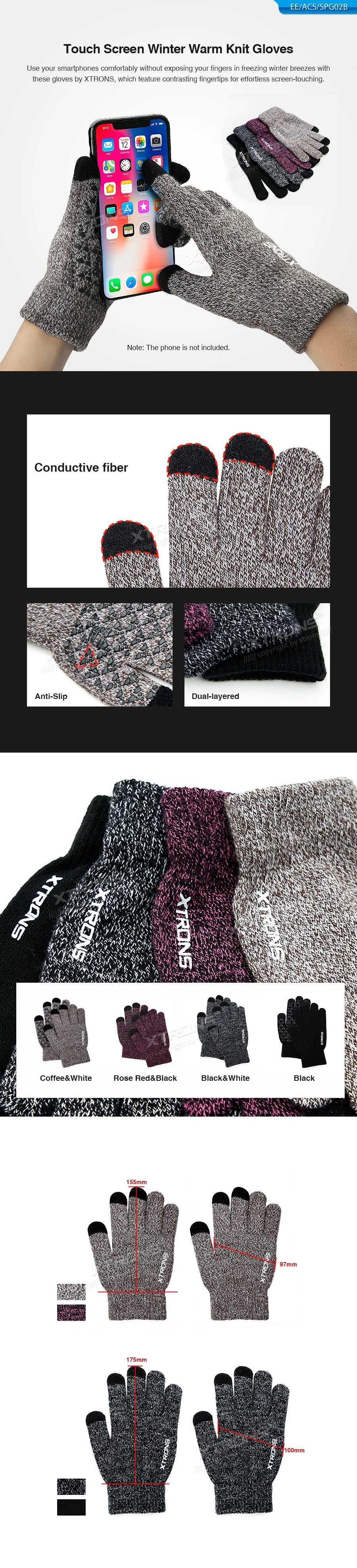 Black Touch Screen Winter Knit Gloves with Conductive Fingertips | EE/ACS/SPG02B: XTRONS specification poster 1 of 1