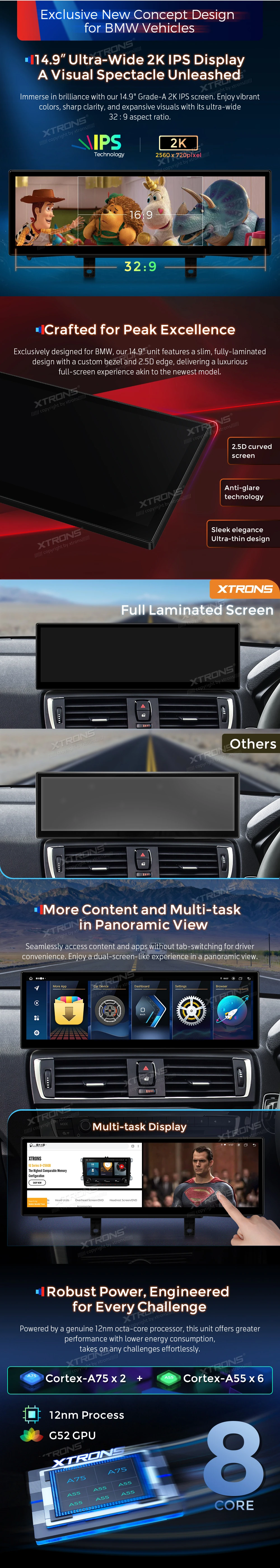 BMW 1 and 2 Series 14.9 inch Android 13 Head Unit with Wireless CarPlay, Android Auto and 4G | QLB42NENBR: XTRONS specification poster 2 of 5