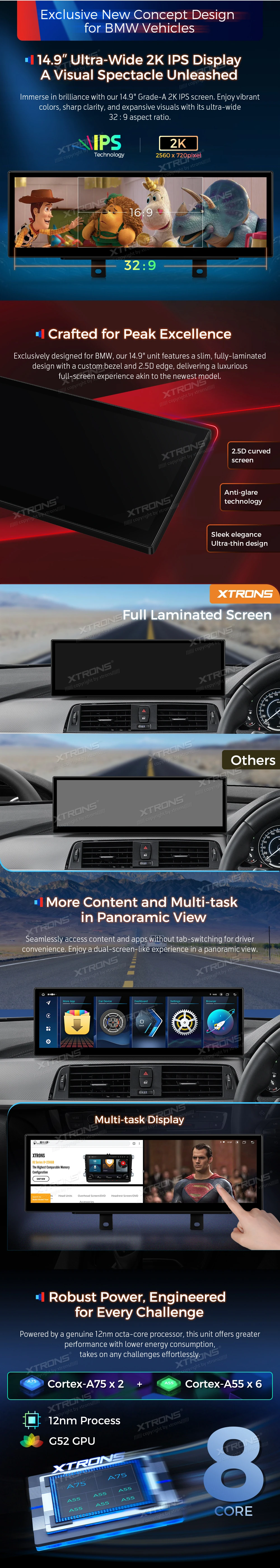 BMW 3 and 4 Series 14.9 inch Android 13 Head Unit with Wireless CarPlay, Android Auto and 4G | QLB42THEVR: XTRONS specification poster 2 of 4