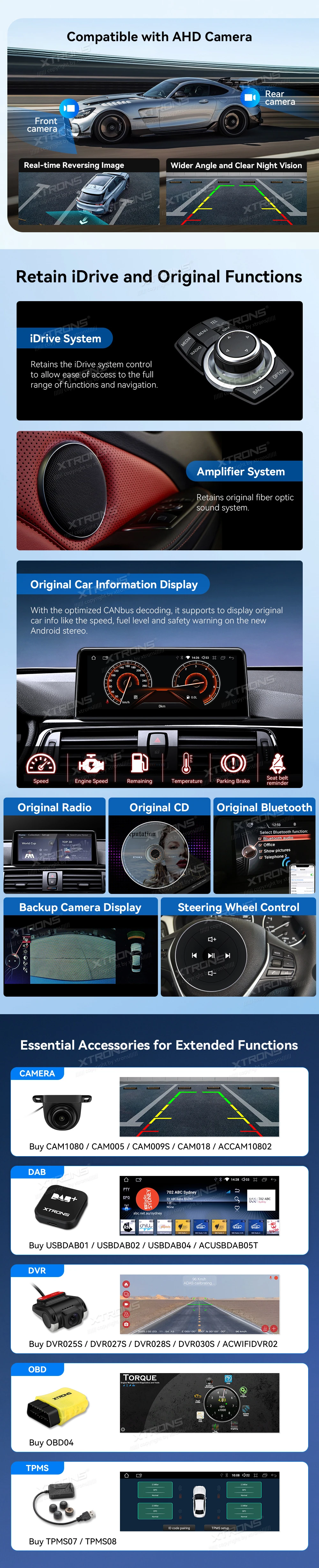 BMW 3 and 4 Series F30 F32 NBT 10.25 Inch Android Head Unit with Wireless CarPlay and 4G | QDB10NBTH: XTRONS specification poster 4 of 5
