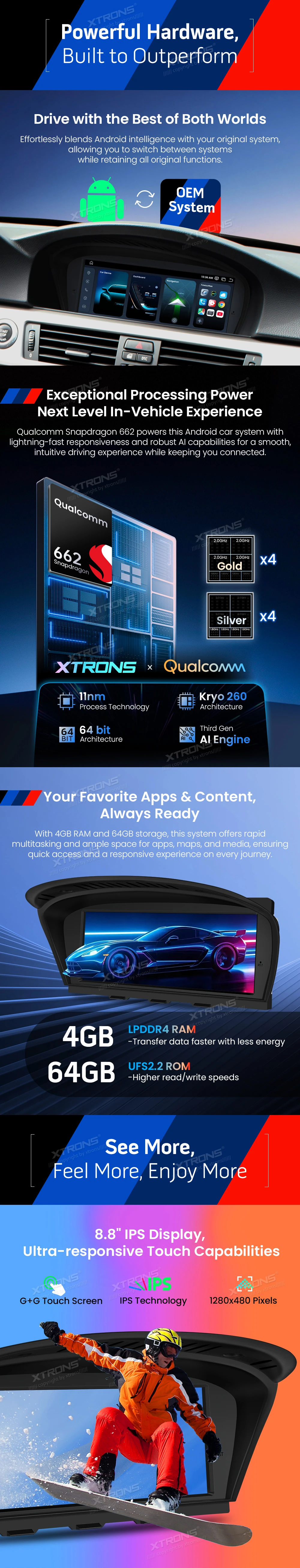 BMW 3 and 5 Series CCC 8.8 inch Android Head Unit with Wireless CarPlay, Android Auto and 4G | QBB8460CC: XTRONS specification poster 2 of 5
