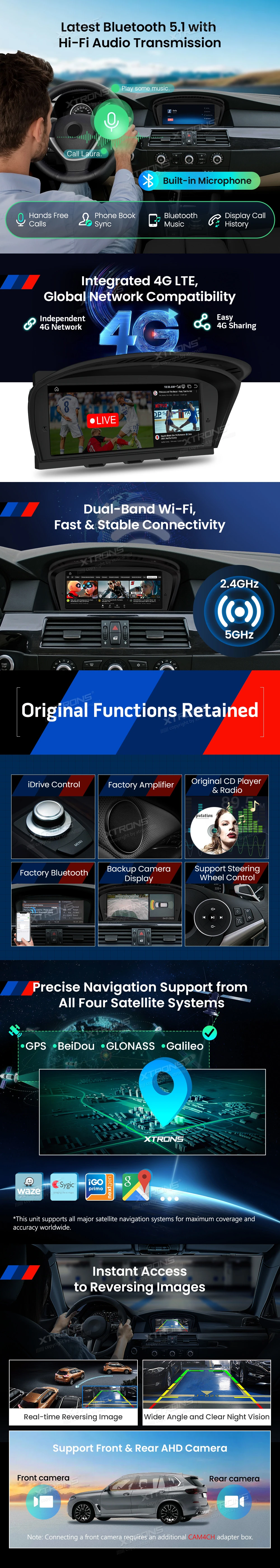 BMW 3 and 5 Series CCC 8.8 inch Android Head Unit with Wireless CarPlay, Android Auto and 4G | QBB8460CC: XTRONS specification poster 4 of 5