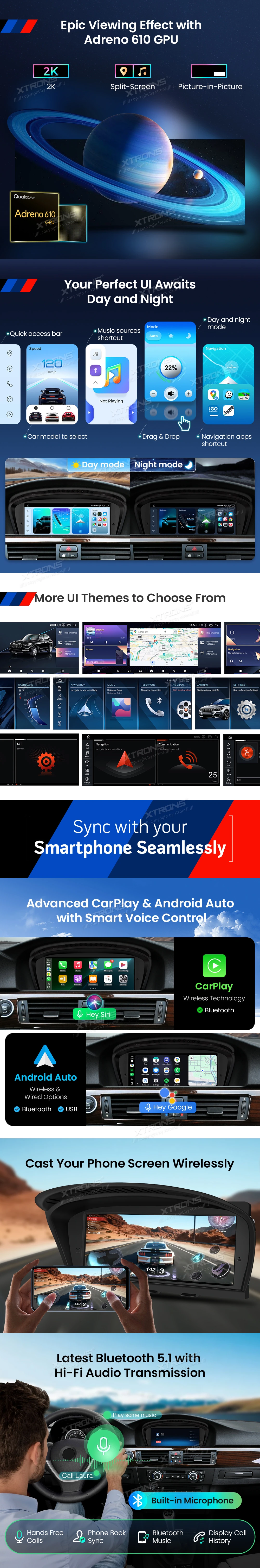 BMW 3 and 5 Series CIC 8.8 Inch Android Head Unit with Wireless CarPlay, Android Auto and 4G | QBB8460CI: XTRONS specification poster 3 of 5