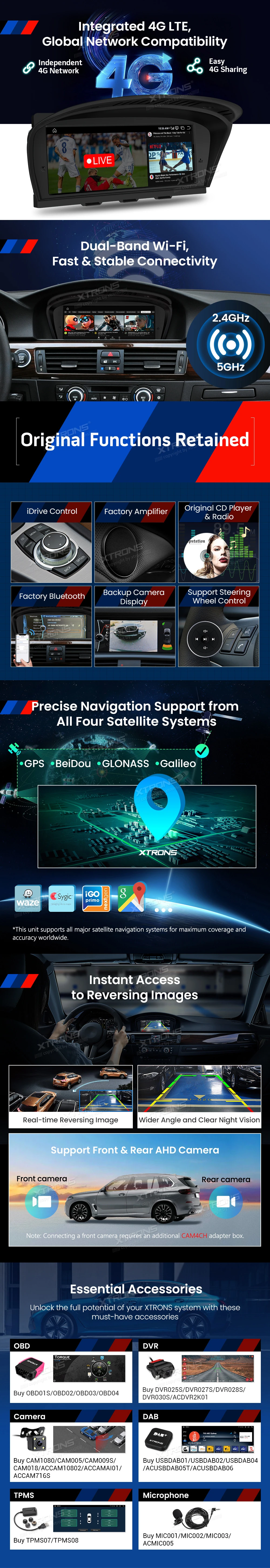 BMW 3 and 5 Series CIC 8.8 Inch Android Head Unit with Wireless CarPlay, Android Auto and 4G | QBB8460CI: XTRONS specification poster 4 of 5