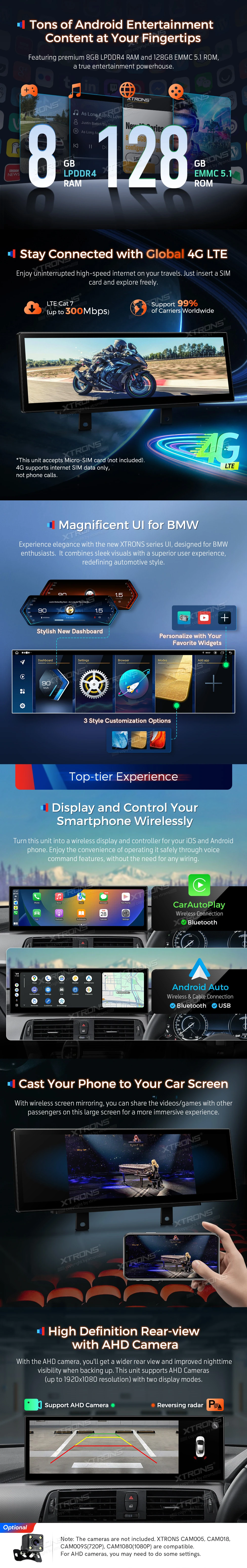 BMW 3 Series and 4 Series 14.9 inch Android Screen with Wireless CarPlay, Android Auto and 4G | QLBH44THEVR3: XTRONS specification poster 3 of 6