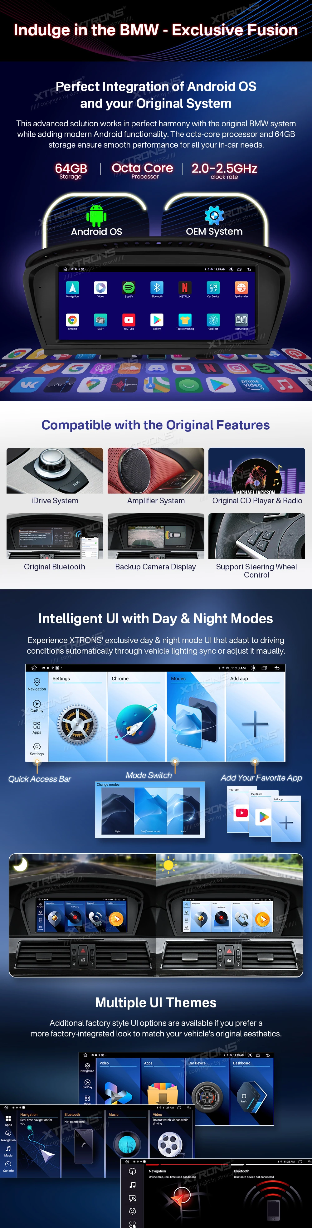 BMW 3 Series E90 and 5 Series E60 CCC 8.8″ Android Screen with Wireless CarPlay | QTB8060CC: XTRONS specification poster 2 of 6
