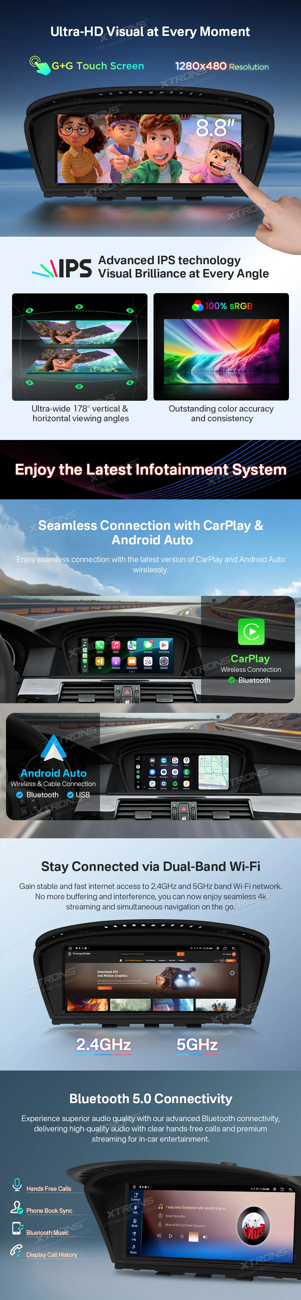 BMW 3 Series E90 and 5 Series E60 CCC 8.8″ Android Screen with Wireless CarPlay | QTB8060CC: XTRONS specification poster 3 of 6