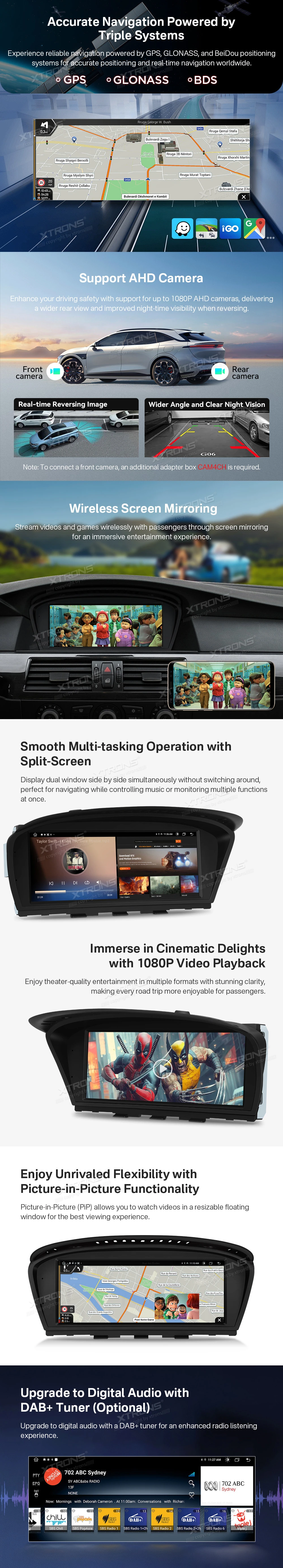 BMW 3 Series E90 and 5 Series E60 CCC 8.8″ Android Screen with Wireless CarPlay | QTB8060CC: XTRONS specification poster 4 of 6