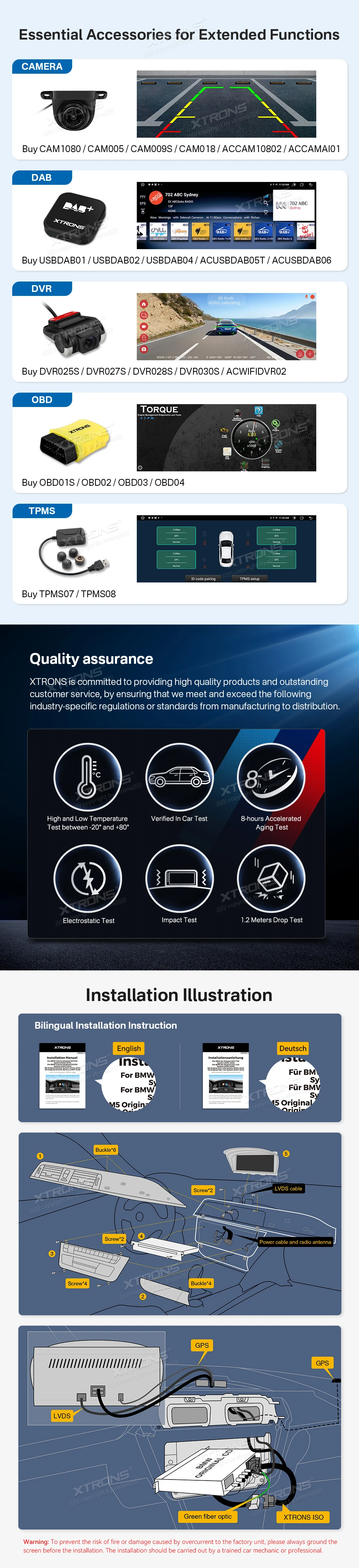BMW 3 Series E90 and 5 Series E60 CCC 8.8″ Android Screen with Wireless CarPlay | QTB8060CC: XTRONS specification poster 5 of 6