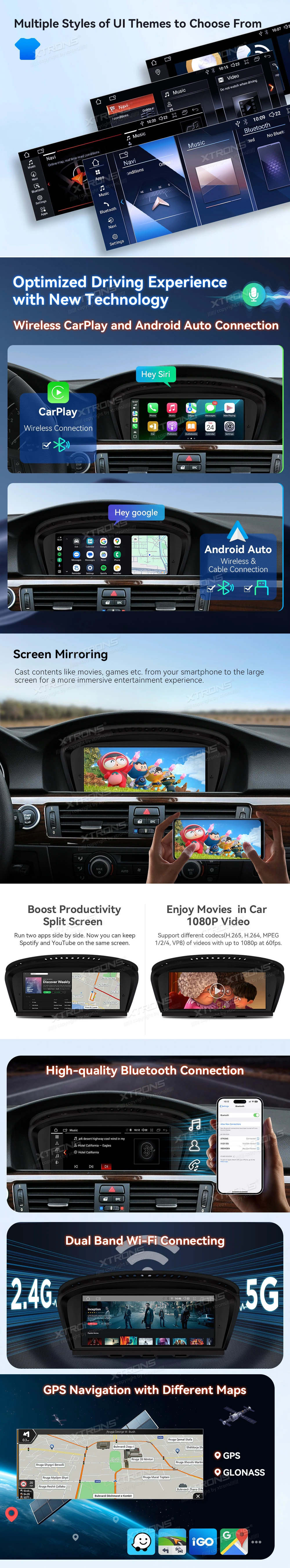 BMW 3 Series E90 and 5 Series E60 CIC 8.8″ Android Screen with Wireless CarPlay and 4G | QDB8060CI: XTRONS specification poster 3 of 5