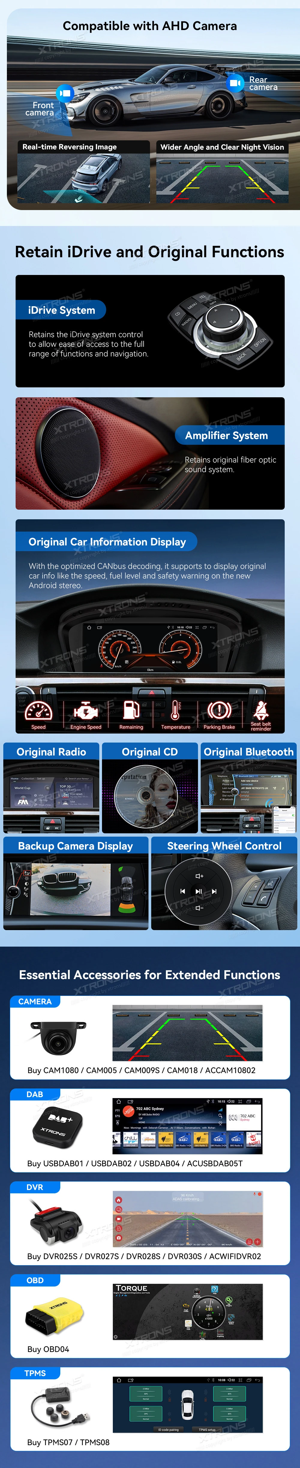 BMW 3 Series E90 and 5 Series E60 CIC 8.8″ Android Screen with Wireless CarPlay and 4G | QDB8060CI: XTRONS specification poster 4 of 5
