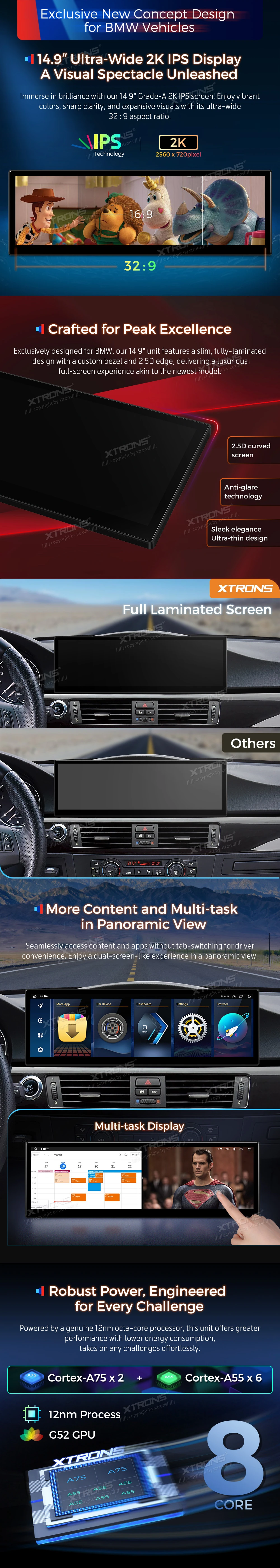 BMW 3 Series E90 CCC 14.9 Inch Android Head Unit with Wireless CarPlay, Android Auto and 4G | QLBX4492CC3: XTRONS specification poster 2 of 5