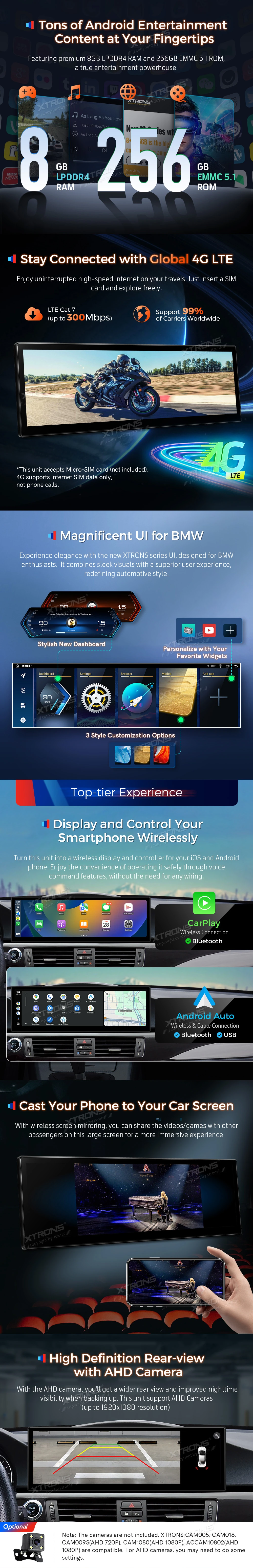 BMW 3 Series E90 CCC 14.9 Inch Android Head Unit with Wireless CarPlay, Android Auto and 4G | QLBX4492CC3: XTRONS specification poster 3 of 5
