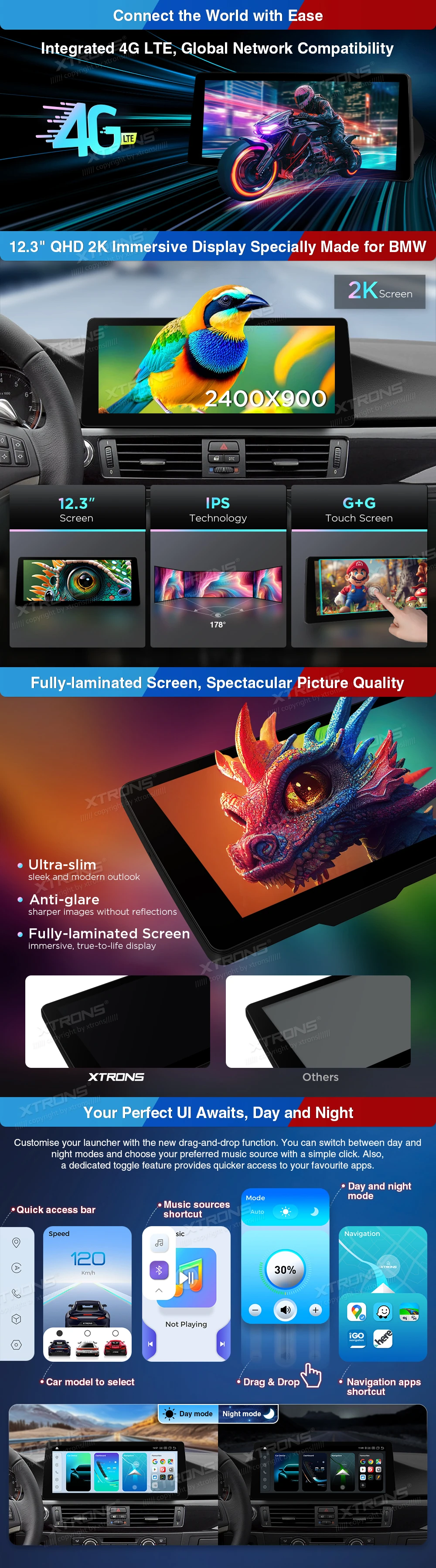BMW 3 Series E90 E91 E92 E93 CCC 12.3 inch 2K Android Screen with Wireless CarPlay and 4G | QGB24CCB12E92: XTRONS specification poster 3 of 6