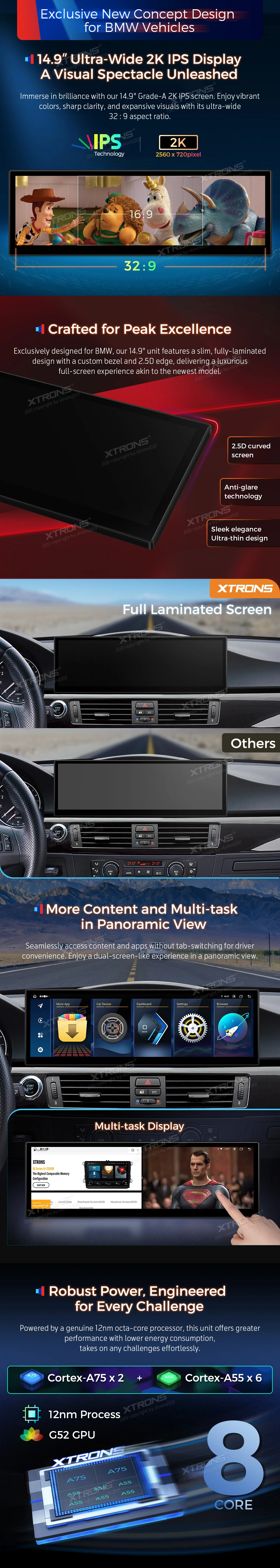 BMW 3 Series E90-E93 CCC 14.9 inch Android Head Unit with Wireless CarPlay, Android Auto and 4G | QLBH4492CC3: XTRONS specification poster 2 of 5