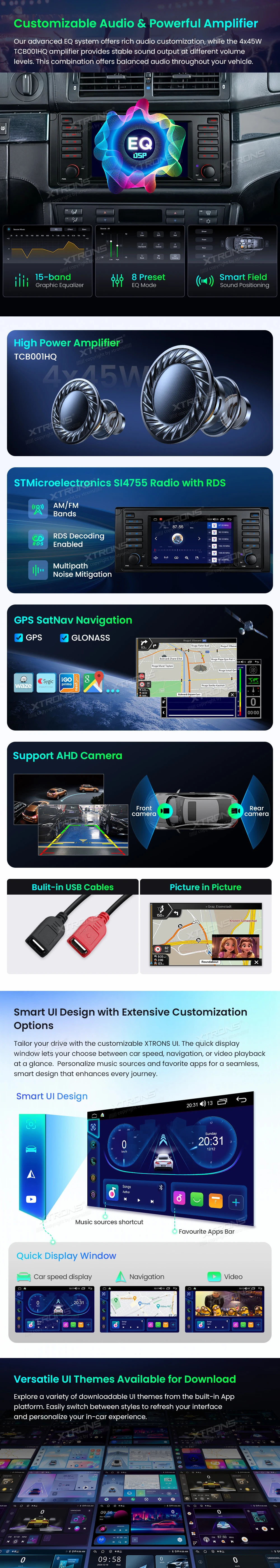BMW 5 Series E39 7 inch Android Head Unit with Wireless CarPlay, Android Auto and GPS | IDS7039BL: XTRONS specification poster 4 of 6