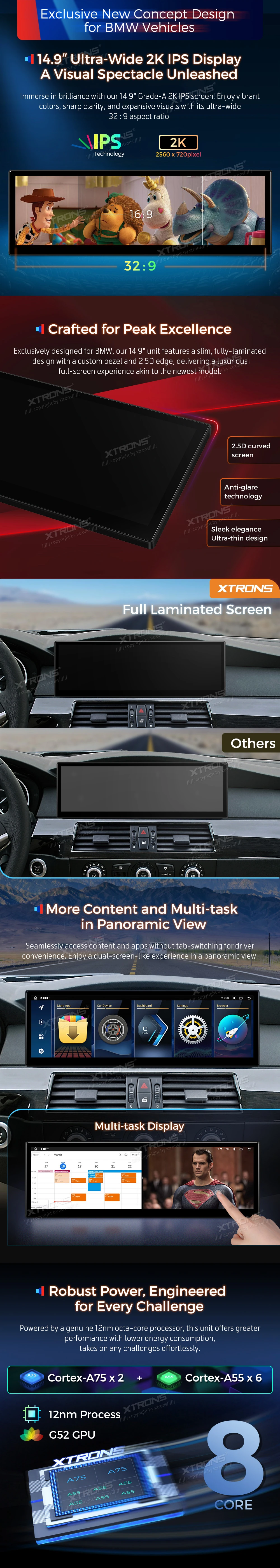 BMW 5 Series E60 E61 and M5 CCC 14.9 inch Android 14 Head Unit with Wireless CarPlay and 4G | QLBX4460CC3: XTRONS specification poster 2 of 5
