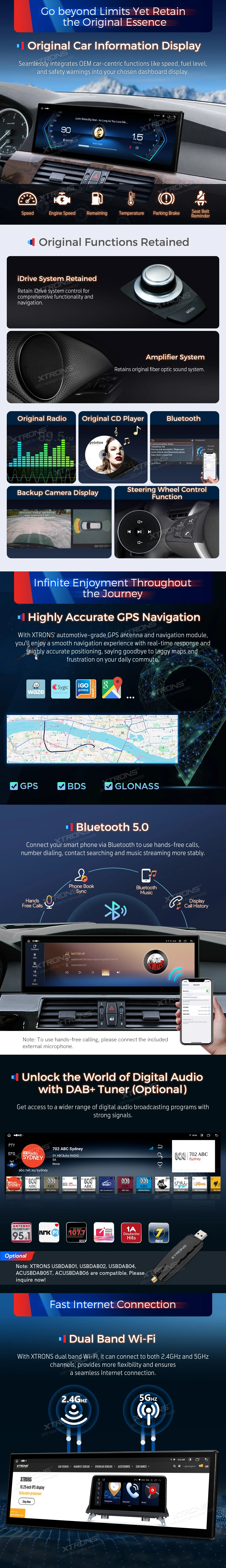 BMW 5 Series E60 E61 and M5 CCC 14.9 inch Android 14 Head Unit with Wireless CarPlay and 4G | QLBX4460CC3: XTRONS specification poster 4 of 5