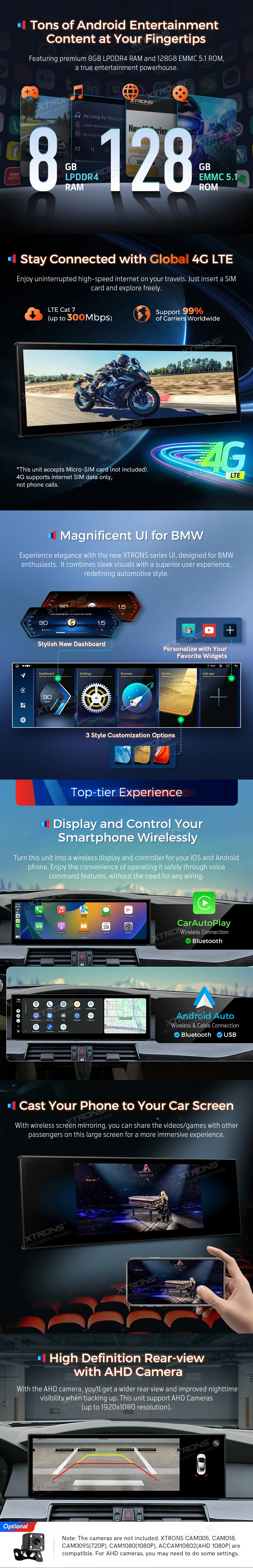 BMW 5 Series E60/E61 CCC 14.9″ Android Screen with Wireless CarPlay, Android Auto and 4G | QLBH4460CC: XTRONS specification poster 3 of 5