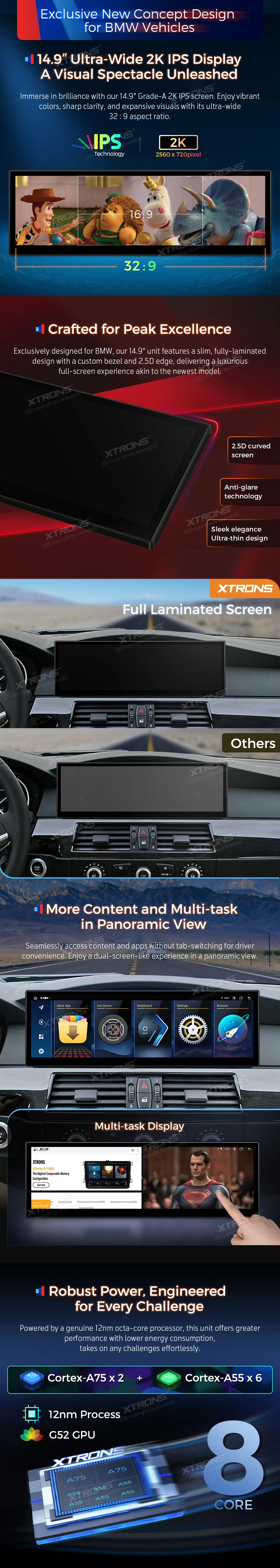 BMW 5 Series E60 E61 CCC 14.9 inch Android Screen with Wireless CarPlay and 4G | QLB4260CC: XTRONS specification poster 2 of 6