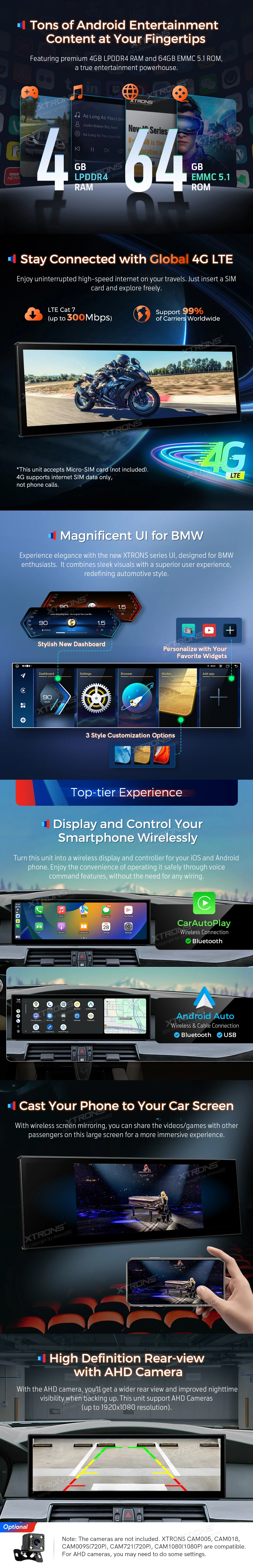 BMW 5 Series E60 E61 CCC 14.9 inch Android Screen with Wireless CarPlay and 4G | QLB4260CC: XTRONS specification poster 3 of 6