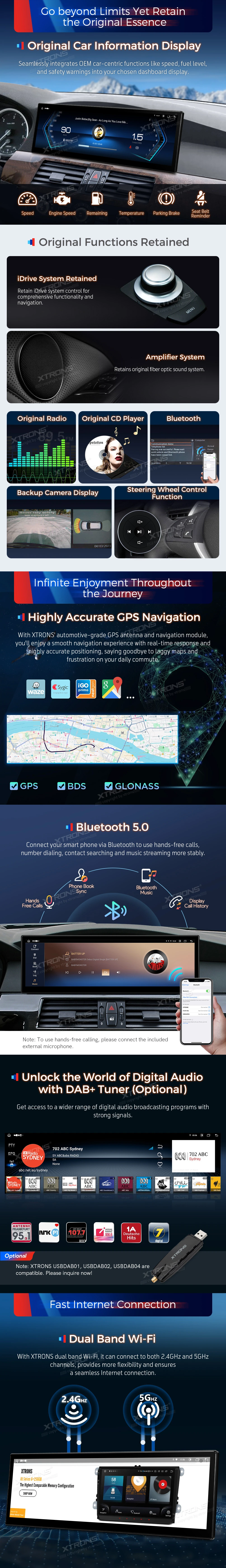 BMW 5 Series E60 E61 CCC 14.9 inch Android Screen with Wireless CarPlay and 4G | QLB4260CC: XTRONS specification poster 4 of 6