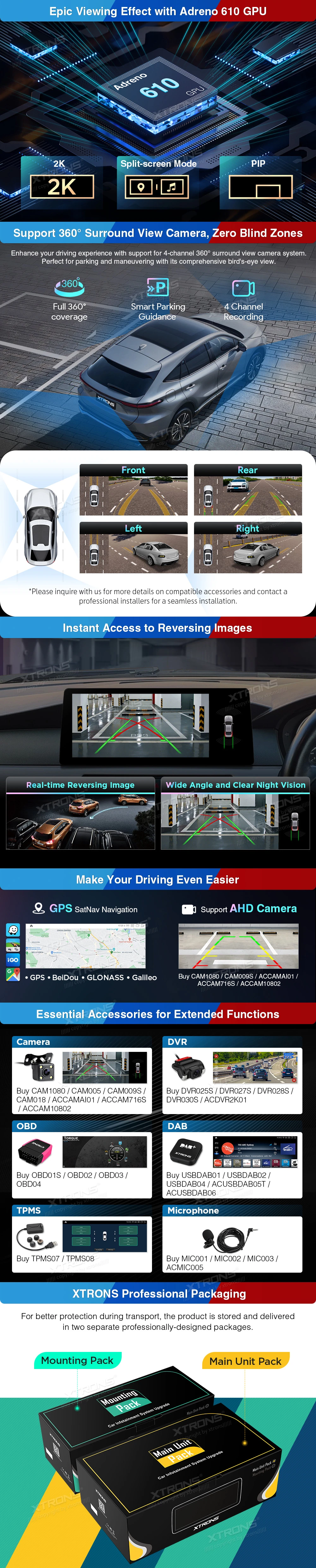 BMW 5 Series E60 E61 CIC 12.3 inch Android Screen with Wireless CarPlay, Android Auto and 4G | QGBS25CIB12E60: XTRONS specification poster 4 of 5