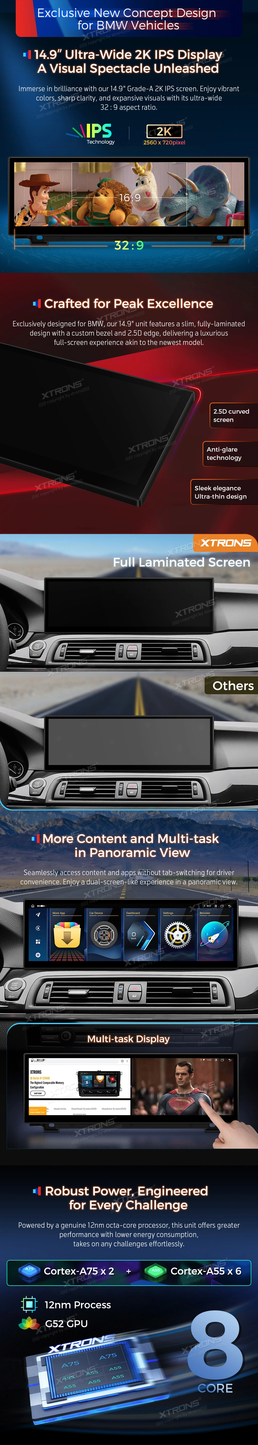 BMW 5 Series F10 F11 NBT 14.9 inch Android 13 Head Unit with Wireless CarPlay, Android Auto and 4G | QLB42FVNB: XTRONS specification poster 2 of 6
