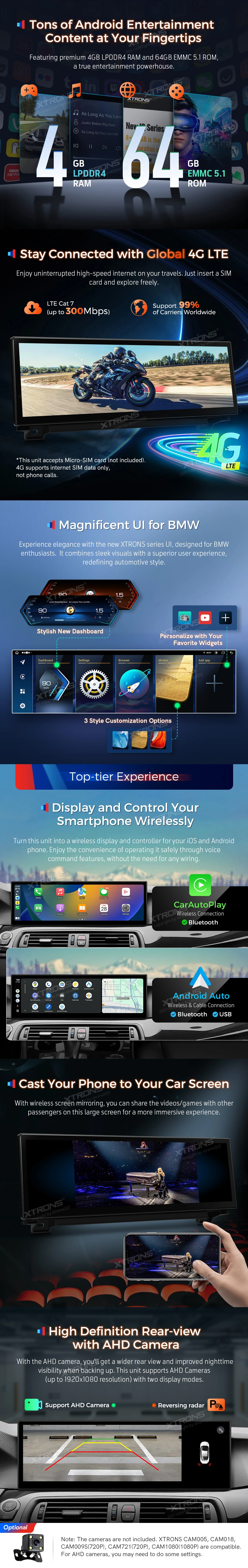 BMW 5 Series F10 F11 NBT 14.9 inch Android 13 Head Unit with Wireless CarPlay, Android Auto and 4G | QLB42FVNB: XTRONS specification poster 3 of 6