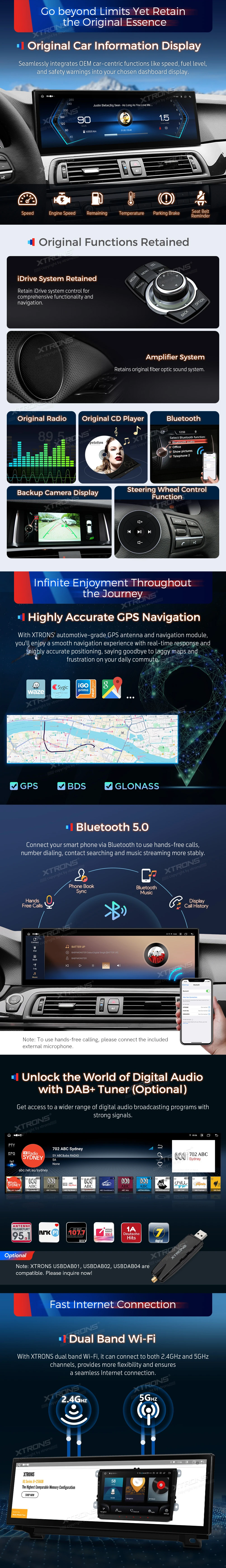 BMW 5 Series F10 F11 NBT 14.9 inch Android 13 Head Unit with Wireless CarPlay, Android Auto and 4G | QLB42FVNB: XTRONS specification poster 4 of 6