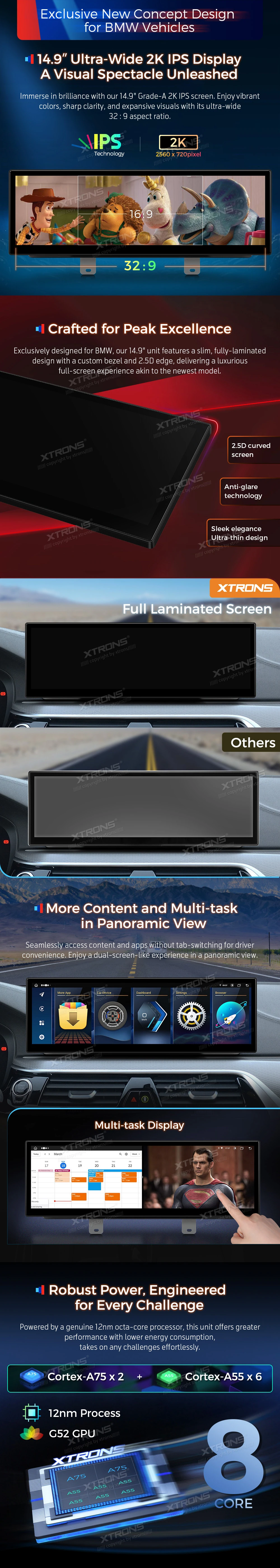 BMW 5 Series G30 G31 EVO 14.9 inch Android Screen with Wireless CarPlay, Android Auto and 4G | QLBX44FVEV3: XTRONS specification poster 2 of 6